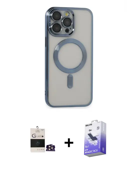 ieg™ iPhone 14 Pro Max Kılıf Nova Işık Özel Seri - Siyah Bilvis 5in1 5D Magic Hayalet Cam Ekran Koruyucu + Bilvis Titan Kamera Lens - GD