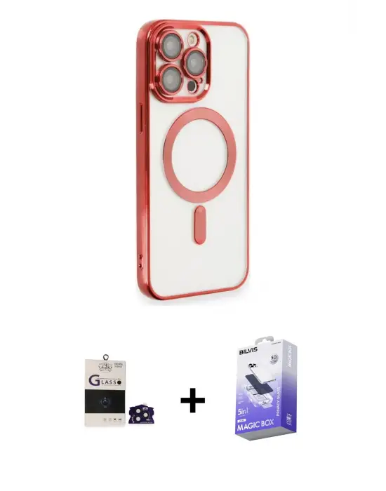 ieg™ iPhone 14 Pro Max Kılıf Nova Işık Özel Seri - Siyah Bilvis 5in1 5D Magic Hayalet Cam Ekran Koruyucu + Bilvis Titan Kamera Lens - DNMR