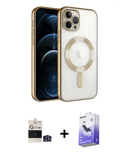ieg™ iPhone 14 Pro Max Kılıf Nova Işık Özel Seri - Siyah Bilvis 5in1 5D Magic Hayalet Cam Ekran Koruyucu + Bilvis Titan Kamera Lens - DNMR