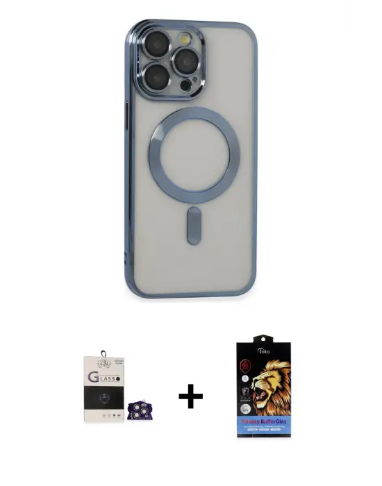 ieg™ iPhone 14 Pro Max Kılıf Nova Işık Özel Seri - Siyah Buffer Hayalet Cam Ekran Koruyucu + Bilvis Titan Kamera Lens - GS