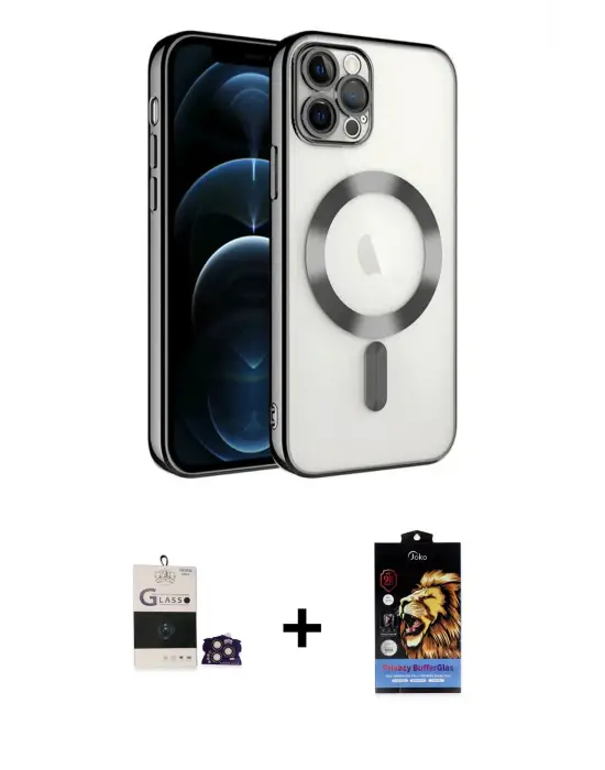 ieg™ iPhone 14 Pro Max Kılıf Nova Işık Özel Seri - Siyah Buffer Hayalet Cam Ekran Koruyucu + Bilvis Titan Kamera Lens - GD