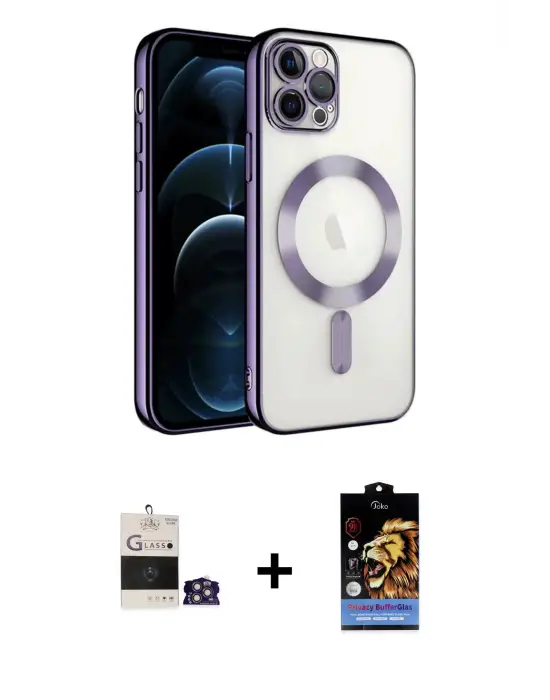 ieg™ iPhone 14 Pro Max Kılıf Nova Işık Özel Seri - Siyah Buffer Hayalet Cam Ekran Koruyucu + Bilvis Titan Kamera Lens - GS