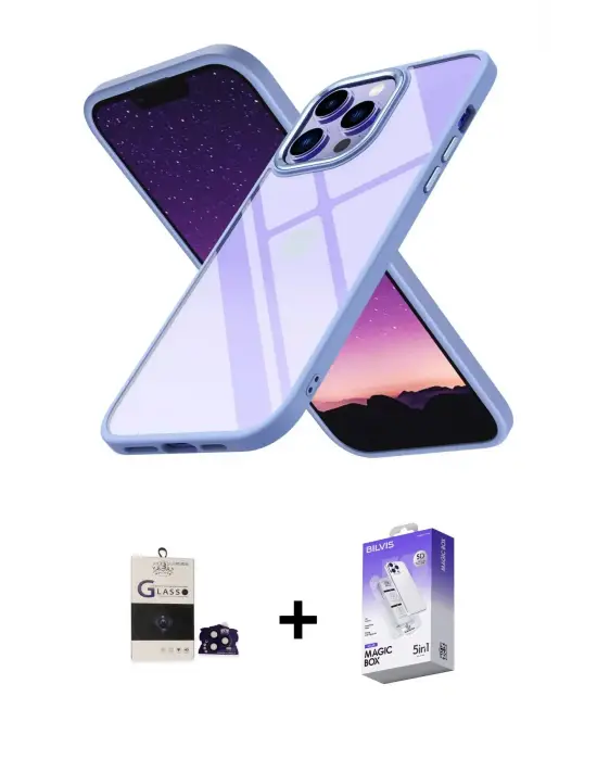 ieg™ iPhone 14 Pro Max Kılıf Nova Işık Serisi - Siyah Bilvis 5in1 3D Magic Cam Ekran Koruyucu + Bilvis Titan Kamera Lens - SH