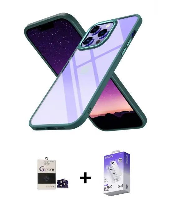 ieg™ iPhone 14 Pro Max Kılıf Nova Işık Serisi - Siyah Bilvis 5in1 3D Magic Cam Ekran Koruyucu + Bilvis Titan Kamera Lens - SH