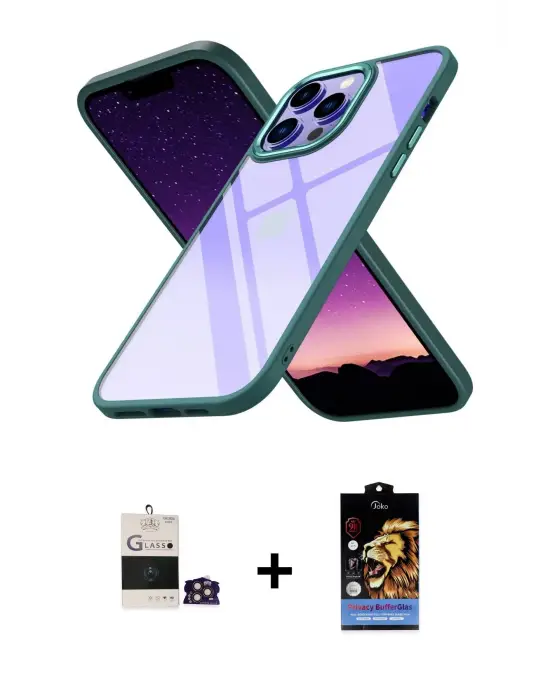 ieg™ iPhone 14 Pro Max Kılıf Nova Işık Serisi - Siyah Buffer Hayalet Cam Ekran Koruyucu + Bilvis Titan Kamera Lens - GD