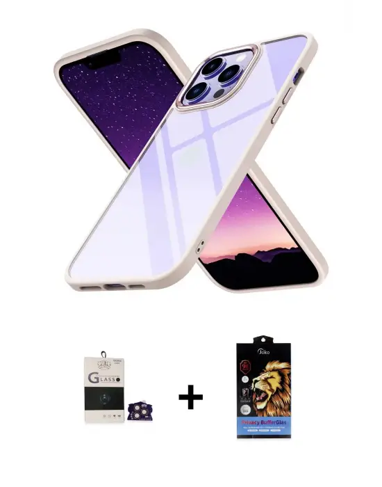 ieg™ iPhone 14 Pro Max Kılıf Nova Işık Serisi - Siyah Buffer Hayalet Cam Ekran Koruyucu + Bilvis Titan Kamera Lens - GD