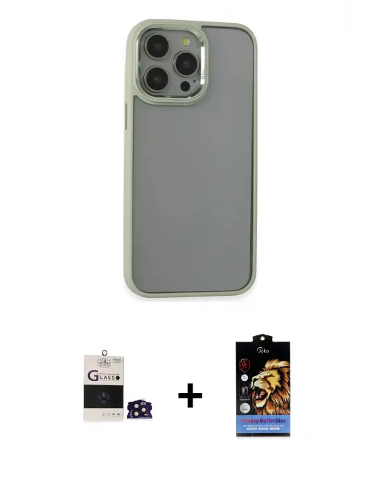 ieg™ iPhone 14 Pro Max Kılıf Nova Işık Serisi - Siyah Buffer Hayalet Cam Ekran Koruyucu + Bilvis Titan Kamera Lens - DNMR