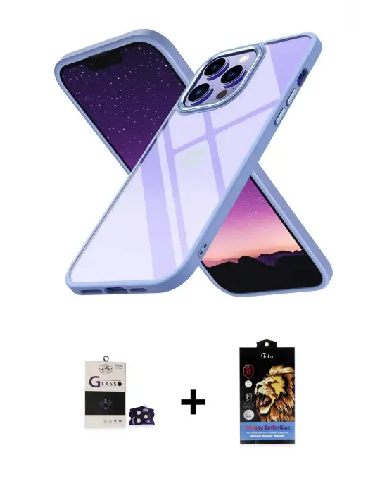 ieg™ iPhone 14 Pro Max Kılıf Nova Işık Serisi - Siyah Buffer Hayalet Cam Ekran Koruyucu + Bilvis Titan Kamera Lens - DNMR