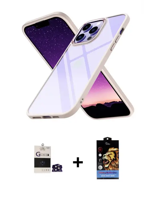 ieg™ iPhone 14 Pro Max Kılıf Nova Işık Serisi - Siyah Buffer Hayalet Cam Ekran Koruyucu + Bilvis Titan Kamera Lens - DNMR