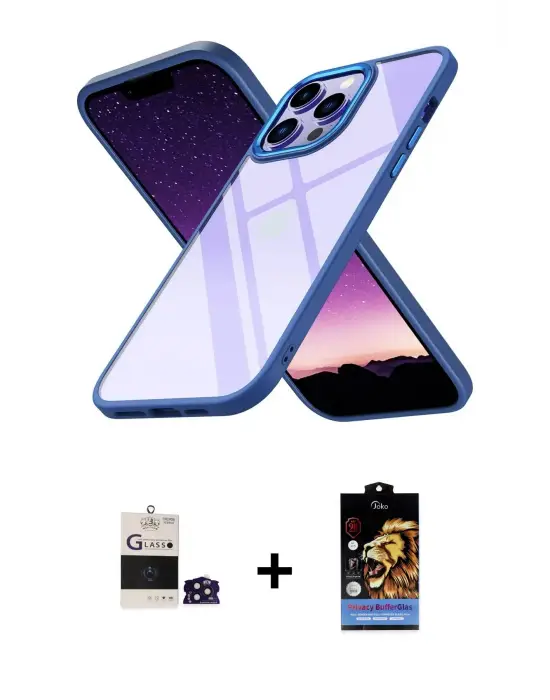 ieg™ iPhone 14 Pro Max Kılıf Nova Işık Serisi - Siyah Buffer Hayalet Cam Ekran Koruyucu + Bilvis Titan Kamera Lens - DNMR