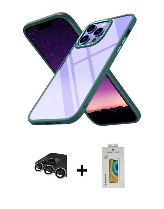 ieg™ iPhone 14 Pro Max Kılıf Nova Işık Serisi - Siyah Polymer Nano Ekran Koruyucu + Raze Metal Kamera Lens - GS