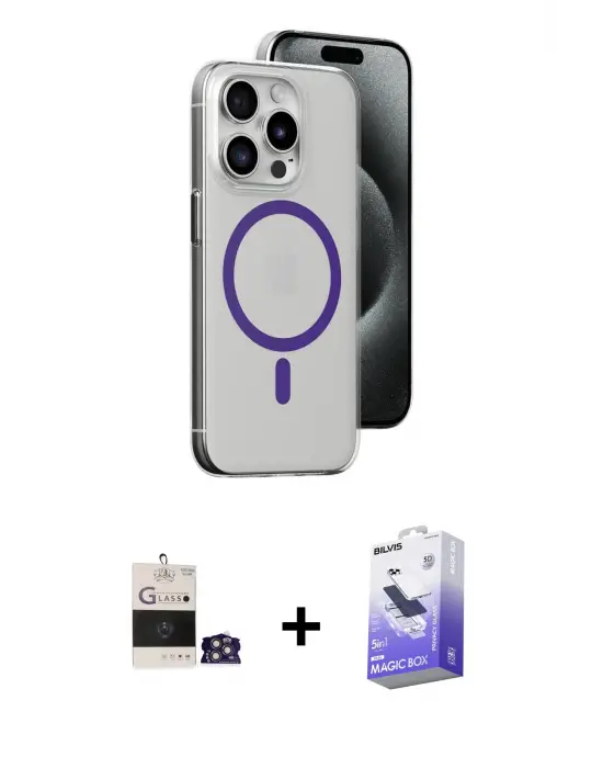 ieg™ iPhone 14 Pro Max Kılıf Odak Form Özel Seri - Siyah Bilvis 5in1 5D Magic Hayalet Cam Ekran Koruyucu + Bilvis Titan Kamera Lens - GS