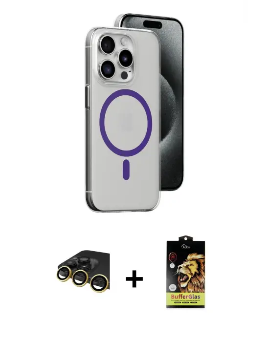 ieg™ iPhone 14 Pro Max Kılıf Odak Form Özel Seri - Siyah Buffer Cam Ekran Koruyucu + Raze Metal Kamera Lens - GD