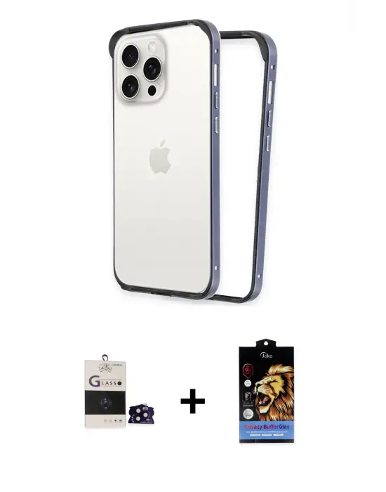ieg™ iPhone 14 Pro Max Kılıf Pusula Asil Koleksiyonu - Siyah Buffer Hayalet Cam Ekran Koruyucu + Bilvis Titan Kamera Lens - SH