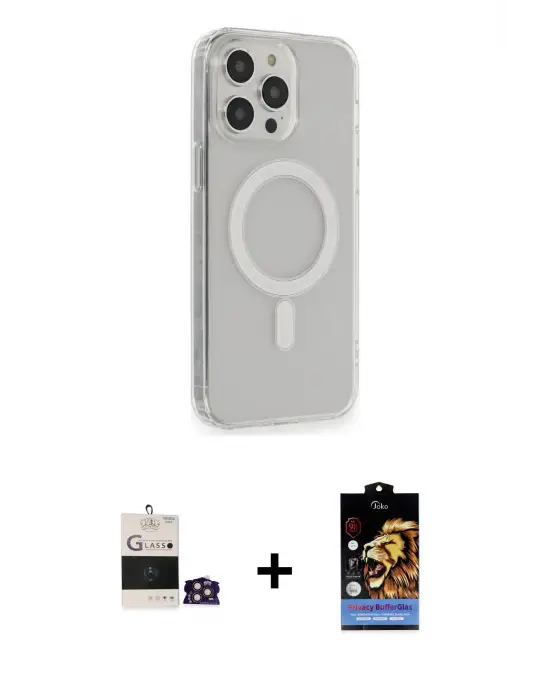 ieg™ iPhone 14 Pro Max Kılıf Pusula Çizgi Koleksiyonu - Siyah Buffer Hayalet Cam Ekran Koruyucu + Bilvis Titan Kamera Lens - GD
