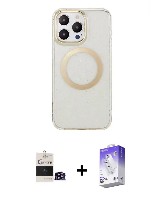 ieg™ iPhone 14 Pro Max Kılıf Pusula Form - Siyah Bilvis 5in1 3D Magic Cam Ekran Koruyucu + Bilvis Titan Kamera Lens - SH
