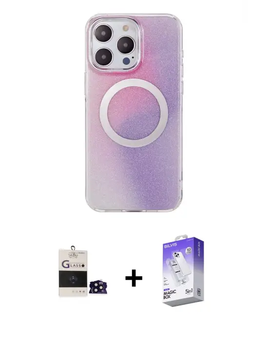ieg™ iPhone 14 Pro Max Kılıf Pusula Form - Siyah Bilvis 5in1 3D Magic Cam Ekran Koruyucu + Bilvis Titan Kamera Lens - SH