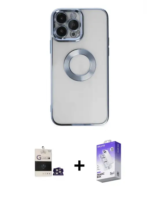 ieg™ iPhone 14 Pro Max Kılıf Pusula Form - Siyah Bilvis 5in1 3D Magic Cam Ekran Koruyucu + Bilvis Titan Kamera Lens - GS