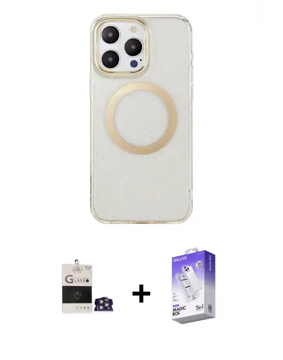 ieg™ iPhone 14 Pro Max Kılıf Pusula Form - Siyah Bilvis 5in1 3D Magic Cam Ekran Koruyucu + Bilvis Titan Kamera Lens - GS