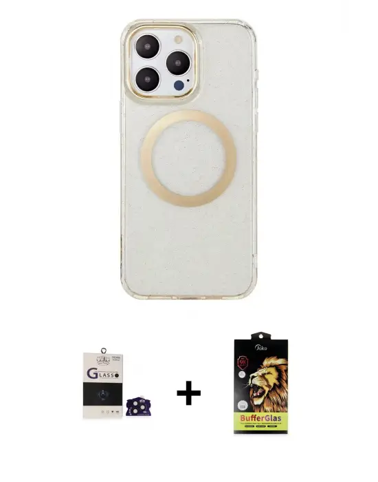ieg™ iPhone 14 Pro Max Kılıf Pusula Form - Siyah Buffer Cam Ekran Koruyucu + Bilvis Titan Kamera Lens - DNMR