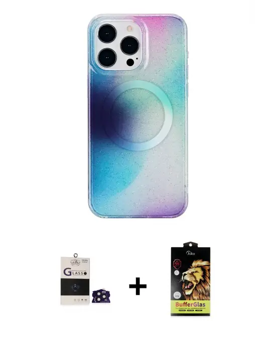 ieg™ iPhone 14 Pro Max Kılıf Pusula Form - Siyah Buffer Cam Ekran Koruyucu + Bilvis Titan Kamera Lens - DNMR