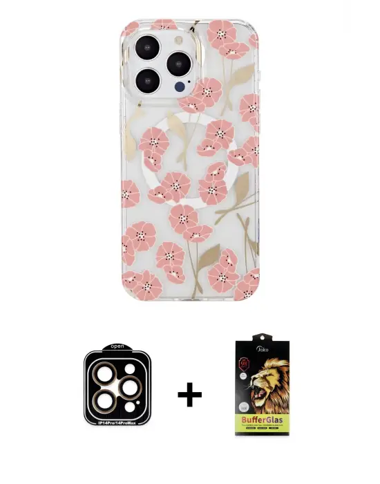 ieg™ iPhone 14 Pro Max Kılıf Pusula Form - Siyah Buffer Cam Ekran Koruyucu + PVD Metal Kamera Lens - TU