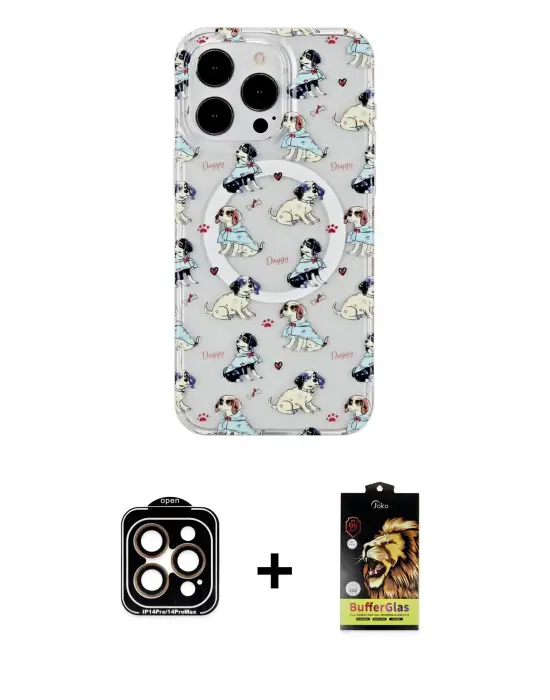 ieg™ iPhone 14 Pro Max Kılıf Pusula Form - Siyah Buffer Cam Ekran Koruyucu + PVD Metal Kamera Lens - TU