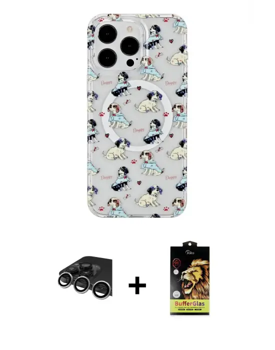 ieg™ iPhone 14 Pro Max Kılıf Pusula Form - Siyah Buffer Cam Ekran Koruyucu + Raze Metal Kamera Lens - GS