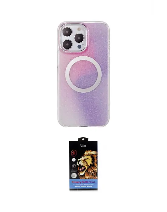 ieg™ iPhone 14 Pro Max Kılıf Pusula Form - Siyah Buffer Hayalet Cam Ekran Koruyucu