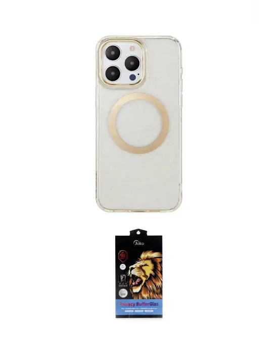 ieg™ iPhone 14 Pro Max Kılıf Pusula Form - Siyah Buffer Hayalet Cam Ekran Koruyucu