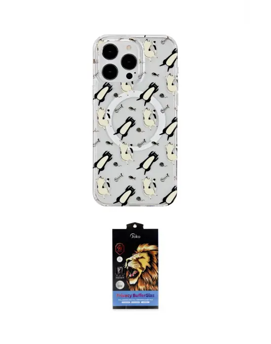 ieg™ iPhone 14 Pro Max Kılıf Pusula Form - Siyah Buffer Hayalet Cam Ekran Koruyucu