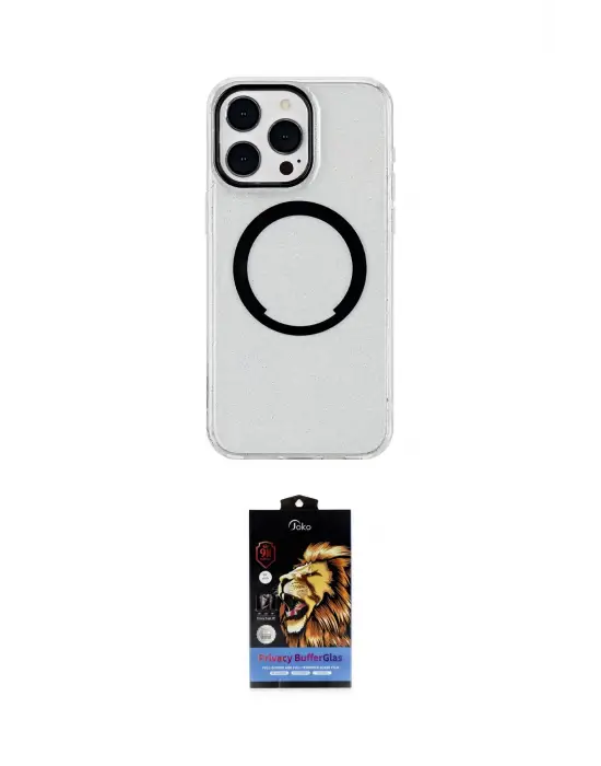 ieg™ iPhone 14 Pro Max Kılıf Pusula Form - Siyah Buffer Hayalet Cam Ekran Koruyucu