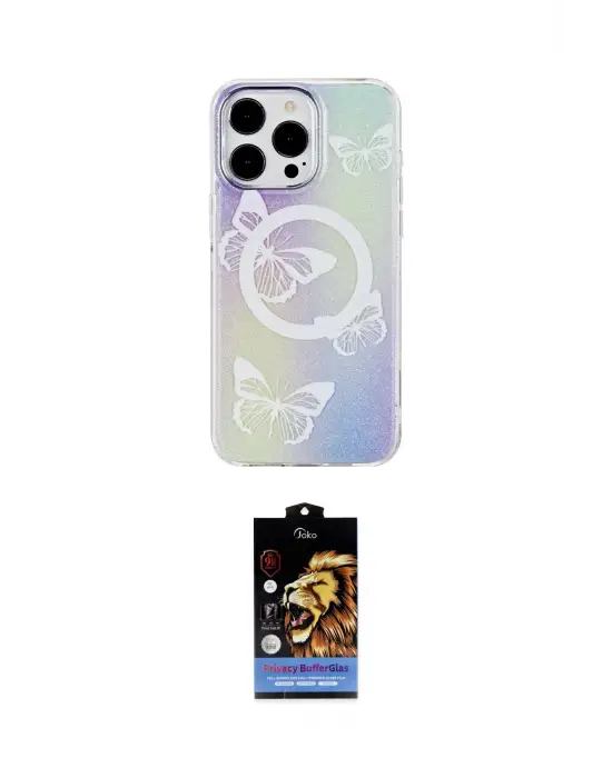 ieg™ iPhone 14 Pro Max Kılıf Pusula Form - Siyah Buffer Hayalet Cam Ekran Koruyucu