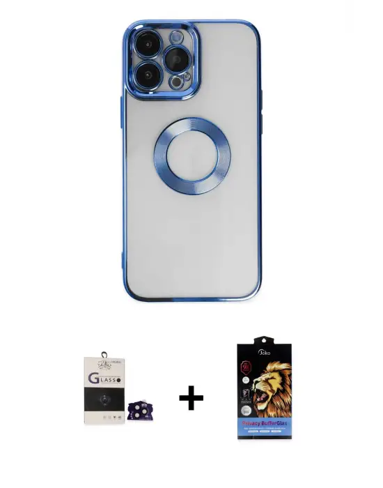 ieg™ iPhone 14 Pro Max Kılıf Pusula Form - Siyah Buffer Hayalet Cam Ekran Koruyucu + Bilvis Titan Kamera Lens - SH