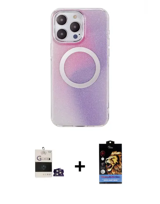ieg™ iPhone 14 Pro Max Kılıf Pusula Form - Siyah Buffer Hayalet Cam Ekran Koruyucu + Bilvis Titan Kamera Lens - GS