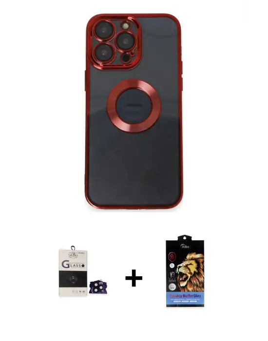 ieg™ iPhone 14 Pro Max Kılıf Pusula Form - Siyah Buffer Hayalet Cam Ekran Koruyucu + Bilvis Titan Kamera Lens - SH