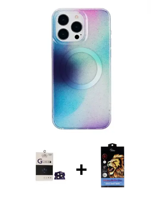 ieg™ iPhone 14 Pro Max Kılıf Pusula Form - Siyah Buffer Hayalet Cam Ekran Koruyucu + Bilvis Titan Kamera Lens - DNMR