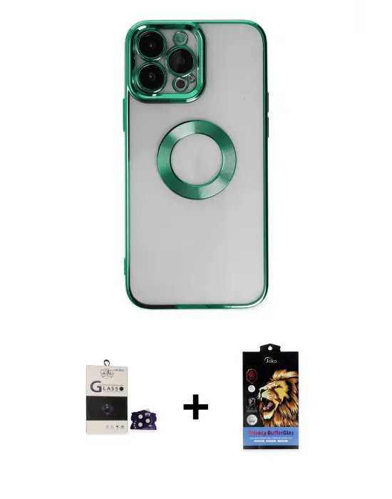 ieg™ iPhone 14 Pro Max Kılıf Pusula Form - Siyah Buffer Hayalet Cam Ekran Koruyucu + Bilvis Titan Kamera Lens - SH