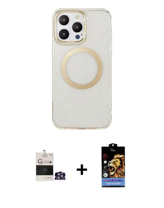 ieg™ iPhone 14 Pro Max Kılıf Pusula Form - Siyah Buffer Hayalet Cam Ekran Koruyucu + Bilvis Titan Kamera Lens - GS