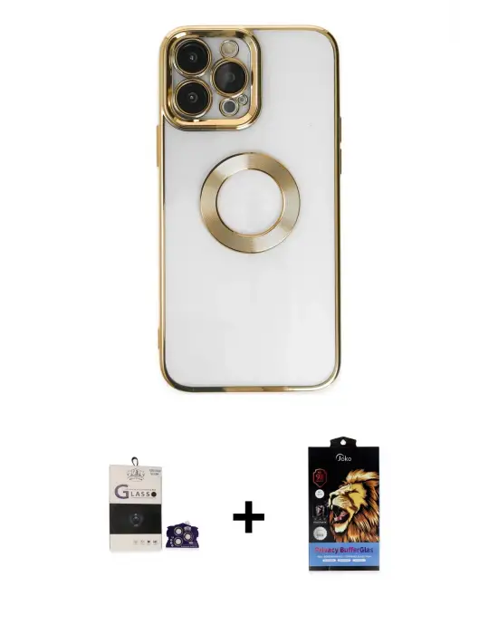 ieg™ iPhone 14 Pro Max Kılıf Pusula Form - Siyah Buffer Hayalet Cam Ekran Koruyucu + Bilvis Titan Kamera Lens - GS