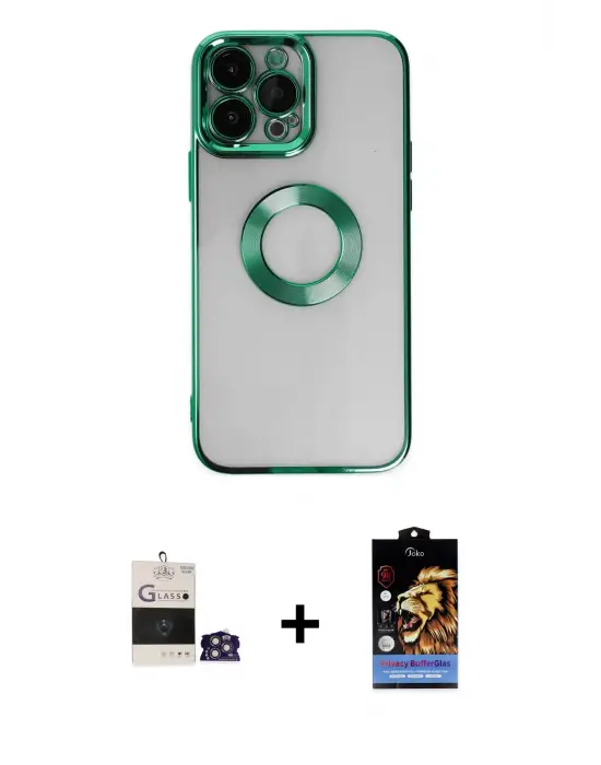 ieg™ iPhone 14 Pro Max Kılıf Pusula Form - Siyah Buffer Hayalet Cam Ekran Koruyucu + Bilvis Titan Kamera Lens - GS