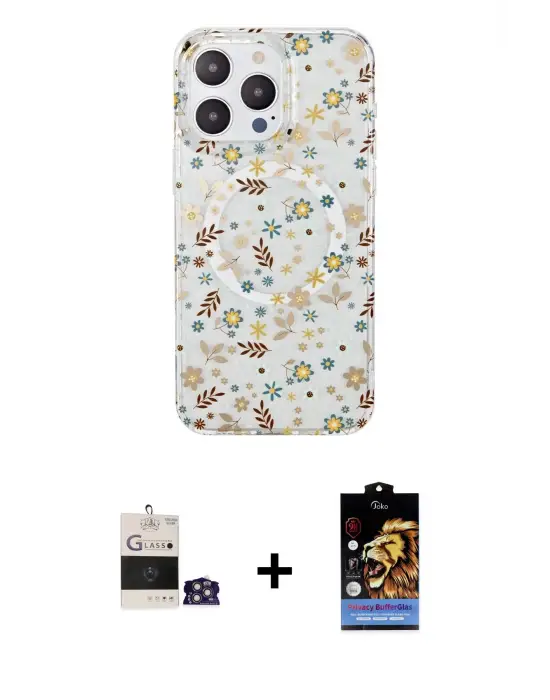 ieg™ iPhone 14 Pro Max Kılıf Pusula Form - Siyah Buffer Hayalet Cam Ekran Koruyucu + Bilvis Titan Kamera Lens - GS