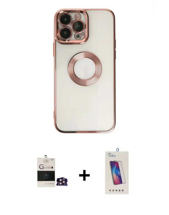 ieg™ iPhone 14 Pro Max Kılıf Pusula Form - Siyah Joko 5D Cam + Bilvis Titan Kamera Lens - GD