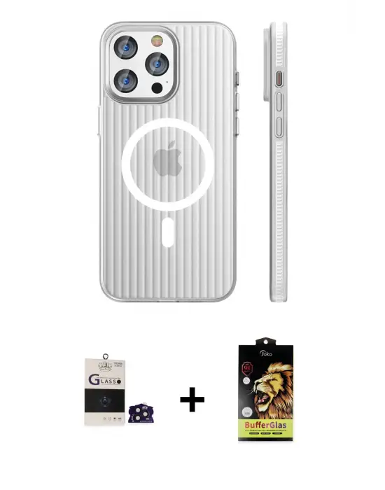 ieg™ iPhone 14 Pro Max Kılıf Pusula Minimal Koleksiyonu - Siyah Buffer Cam Ekran Koruyucu + Bilvis Titan Kamera Lens - DNMR
