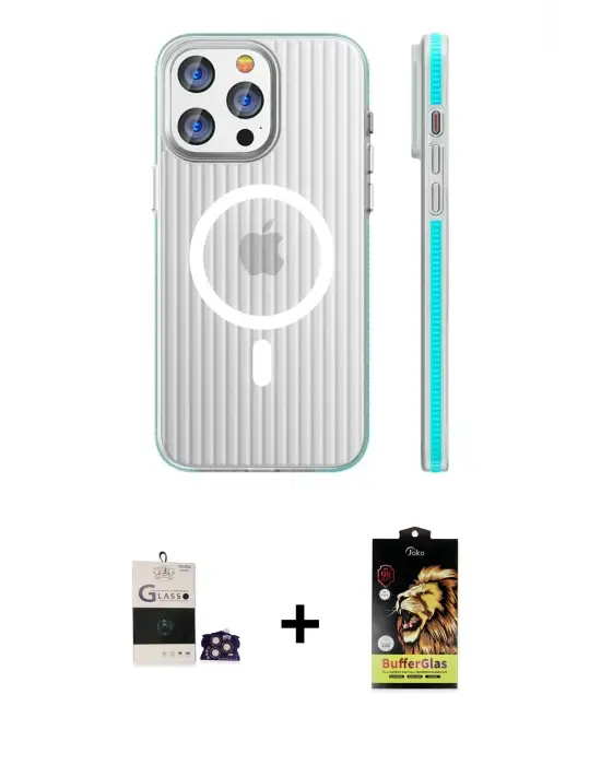 ieg™ iPhone 14 Pro Max Kılıf Pusula Minimal Koleksiyonu - Siyah Buffer Cam Ekran Koruyucu + Bilvis Titan Kamera Lens - GD