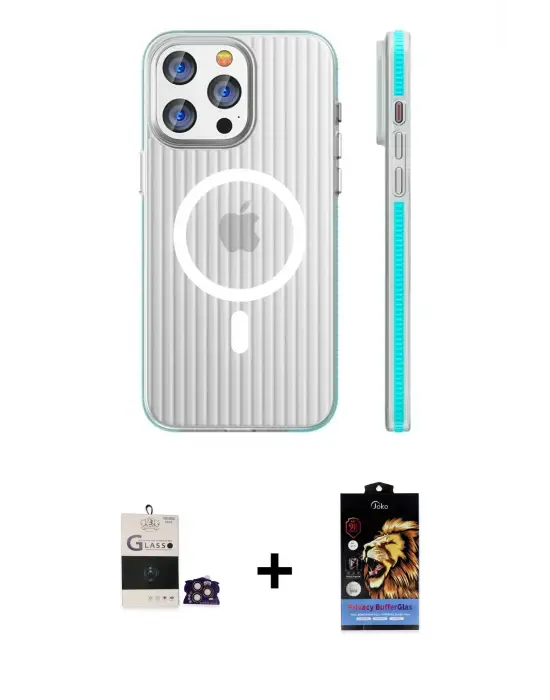ieg™ iPhone 14 Pro Max Kılıf Pusula Minimal Koleksiyonu - Siyah Buffer Hayalet Cam Ekran Koruyucu + Bilvis Titan Kamera Lens - GD