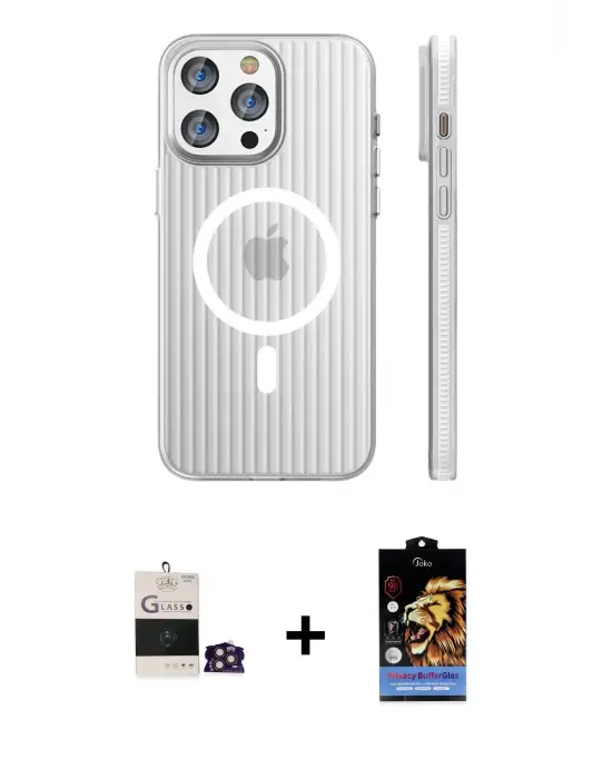 ieg™ iPhone 14 Pro Max Kılıf Pusula Minimal Koleksiyonu - Siyah Buffer Hayalet Cam Ekran Koruyucu + Bilvis Titan Kamera Lens - GD