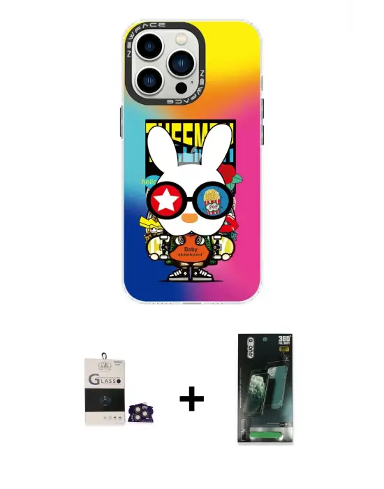 ieg™ iPhone 14 Pro Max Kılıf Siluet Çizgi Koleksiyonu - Şeffaf 360 Full Body Arka Koruyucu + Bilvis Titan Kamera Lens - GD