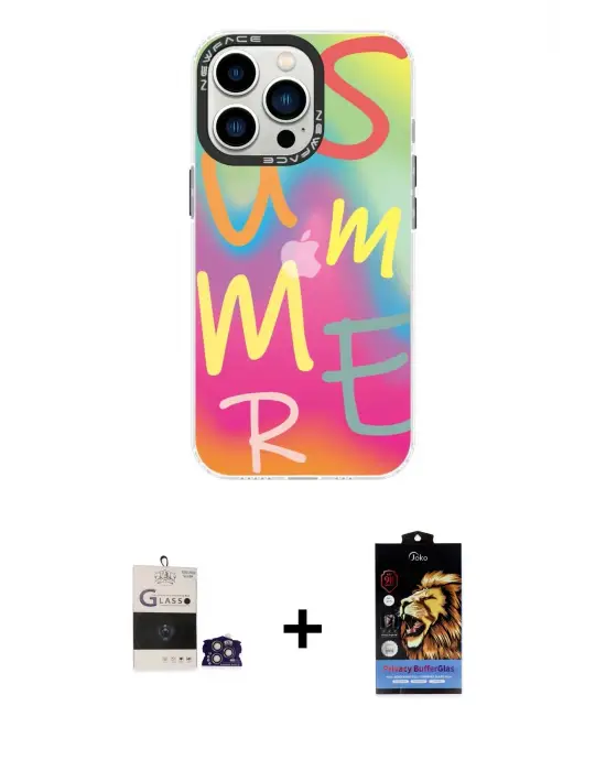 ieg™ iPhone 14 Pro Max Kılıf Siluet Çizgi Koleksiyonu - Siyah Buffer Hayalet Cam Ekran Koruyucu + Bilvis Titan Kamera Lens - GS