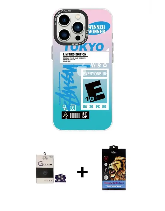 ieg™ iPhone 14 Pro Max Kılıf Siluet Çizgi Koleksiyonu - Siyah Buffer Hayalet Cam Ekran Koruyucu + Bilvis Titan Kamera Lens - GS